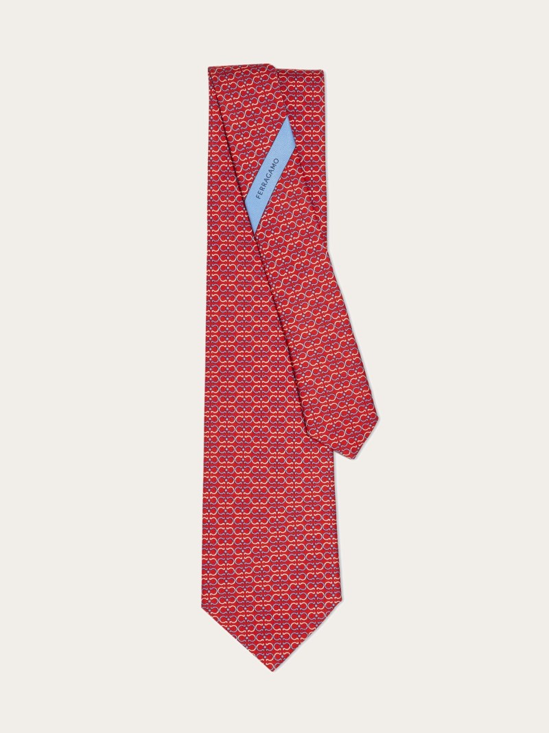 Ferragamo | Men's Gancini Print Silk Tie - Red