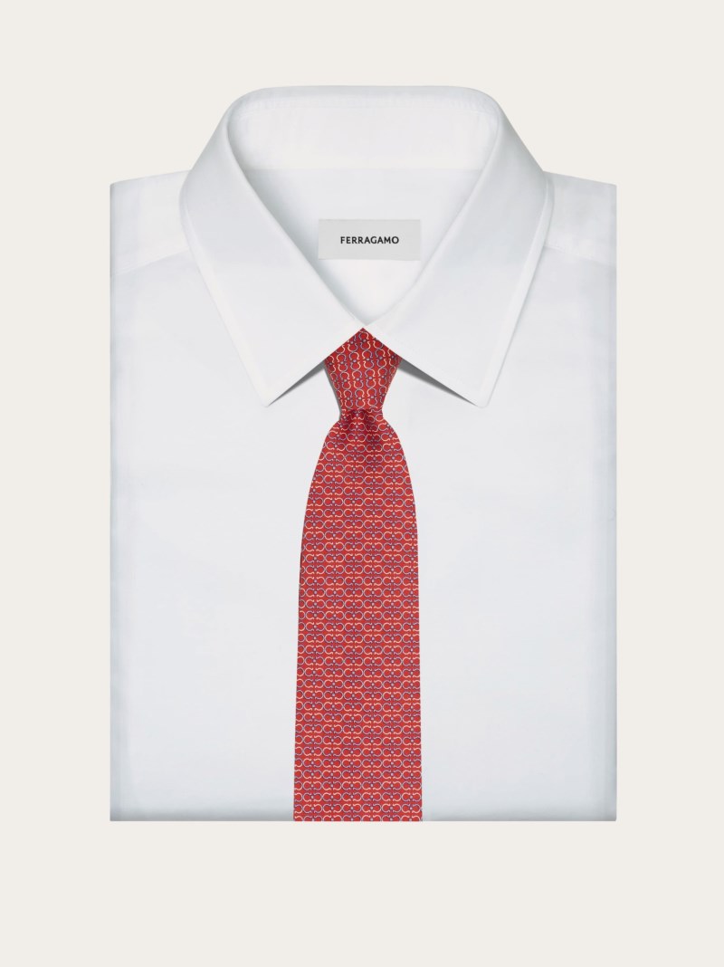 Ferragamo | Men's Gancini Print Silk Tie - Red