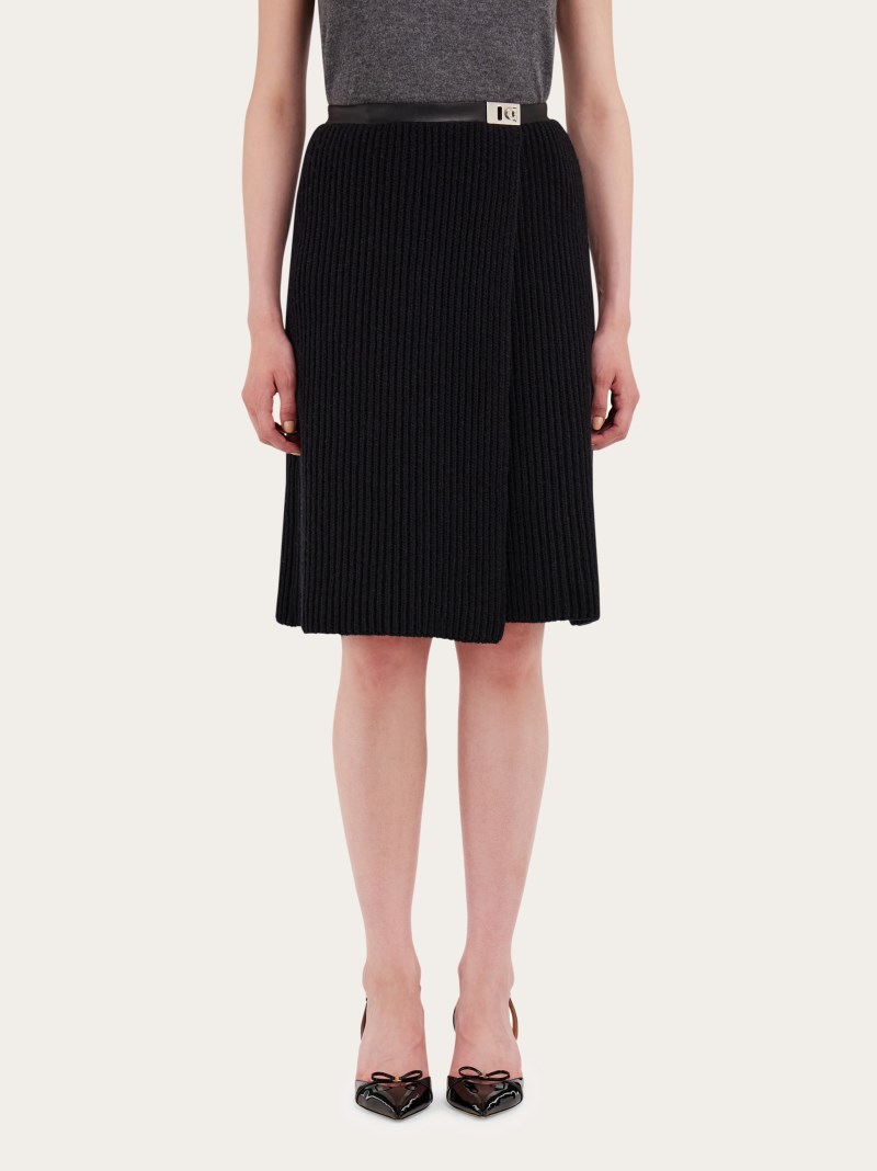 Ferragamo | Women's Knitted Skirt With Leather Trim - Black