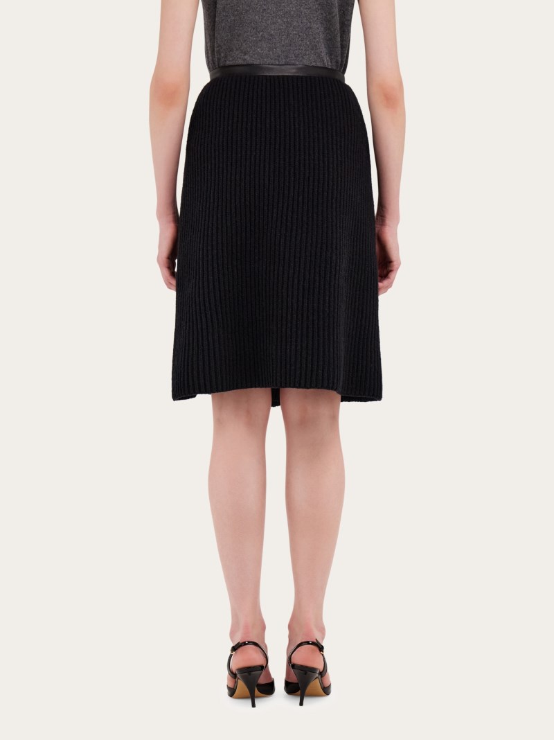 Ferragamo | Women's Knitted Skirt With Leather Trim - Black