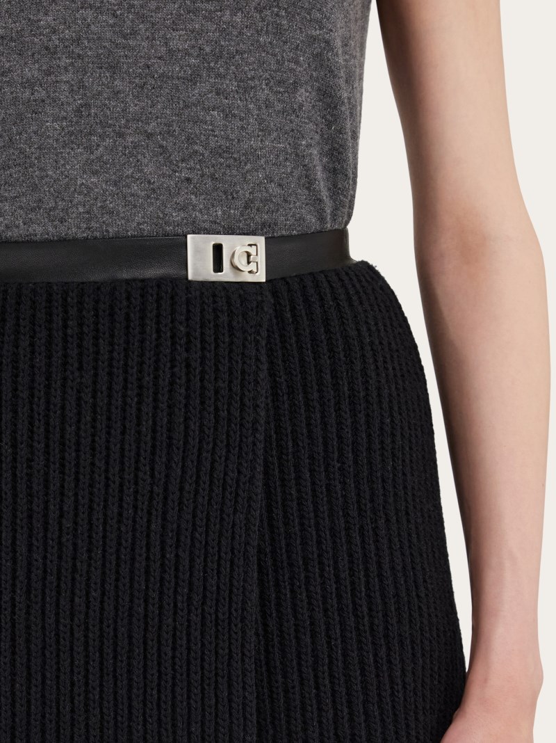 Ferragamo | Women's Knitted Skirt With Leather Trim - Black