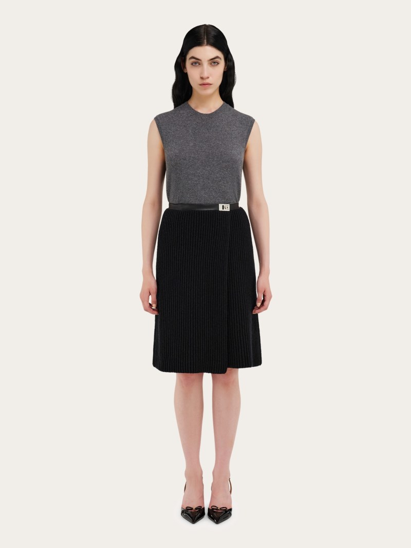 Ferragamo | Women's Knitted Skirt With Leather Trim - Black