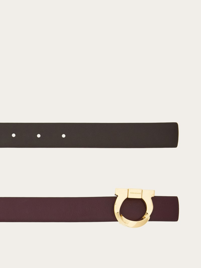 Ferragamo | Women's Reversible Belt With Torchon Gancini - Dark Barolo/Testa Di Moro