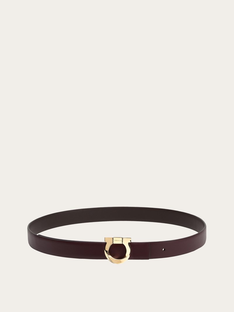 Ferragamo | Women's Reversible Belt With Torchon Gancini - Dark Barolo/Testa Di Moro