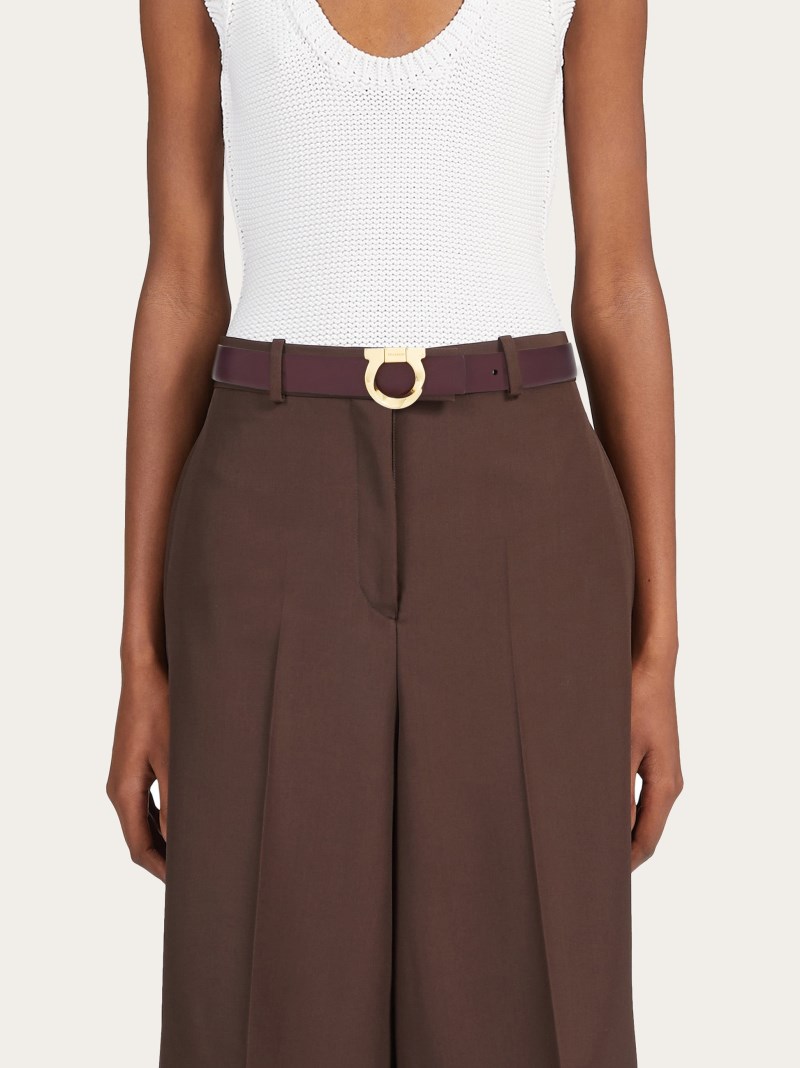 Ferragamo | Women's Reversible Belt With Torchon Gancini - Dark Barolo/Testa Di Moro