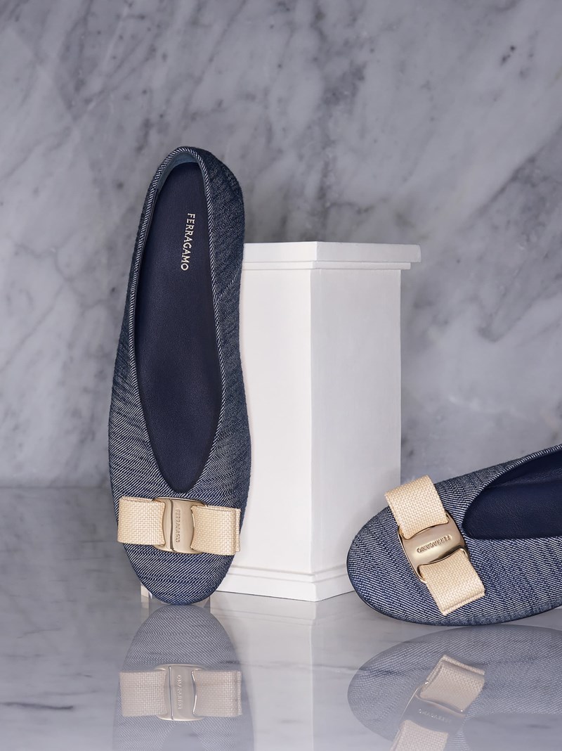 Ferragamo | Women's Vara Bow Ballet Flat - Denim