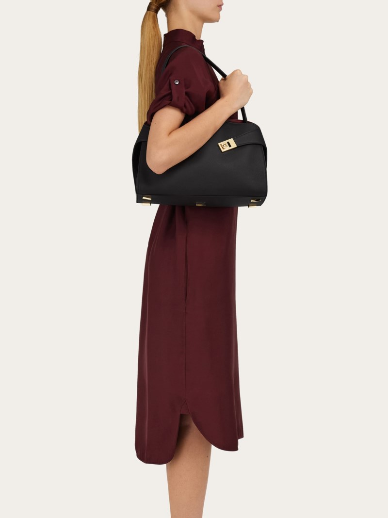 Ferragamo | Women's Hug Soft Bicolor Shoulder Bag - Black/Burgundy