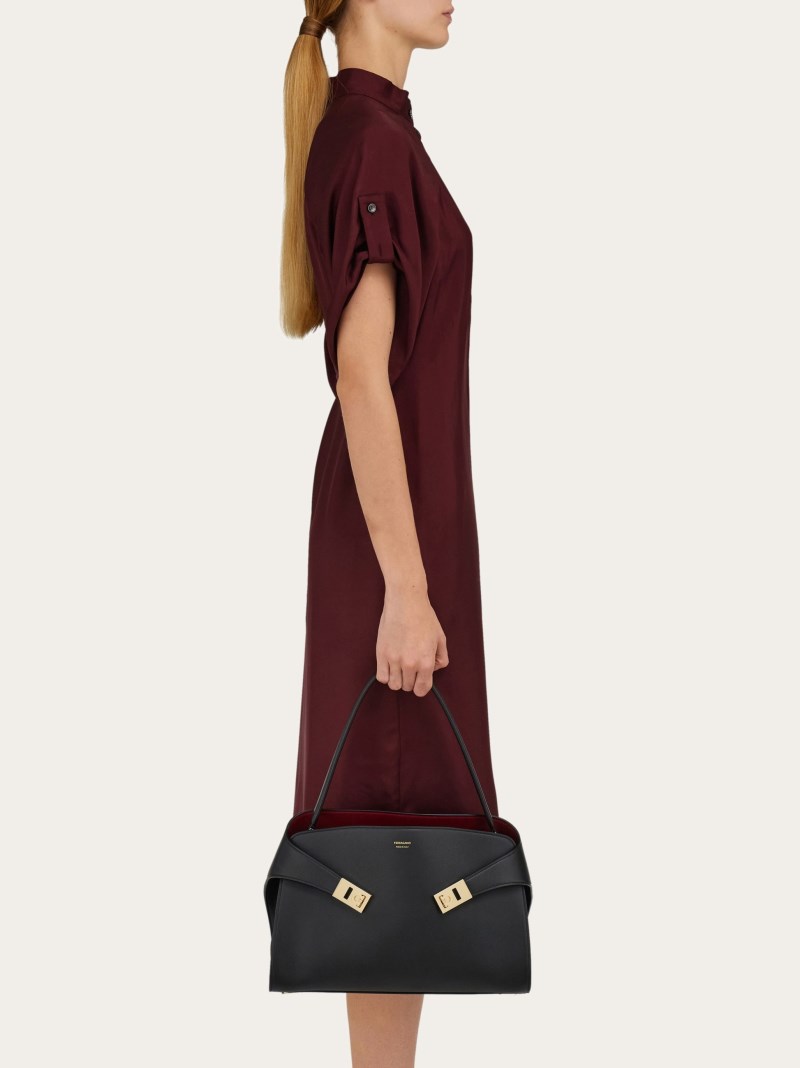 Ferragamo | Women's Hug Soft Bicolor Shoulder Bag - Black/Burgundy