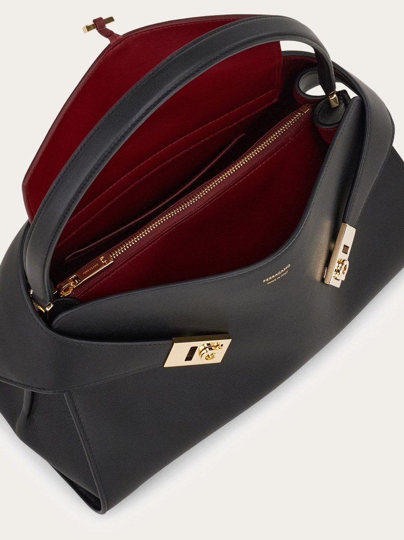 Ferragamo | Women's Hug Soft Bicolor Shoulder Bag - Black/Burgundy