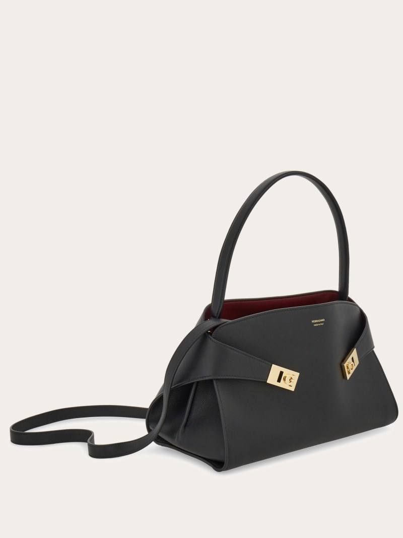 Ferragamo | Women's Hug Soft Bicolor Shoulder Bag - Black/Burgundy