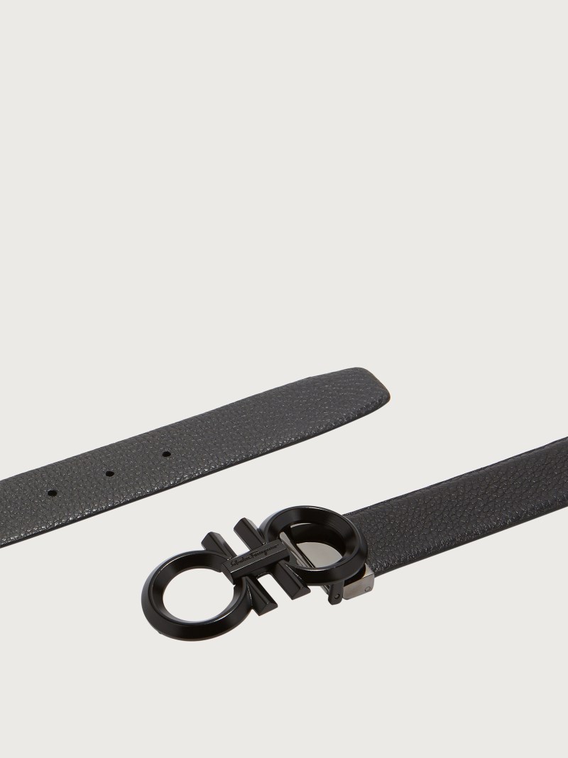 Ferragamo | Men's Reversible And Adjustable Gancini Belt - Black/Asphalt Grey