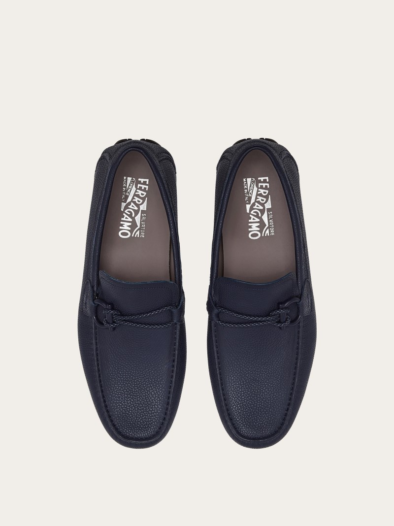 Ferragamo | Men's Driver With Gancini Ornament - Marine Blue