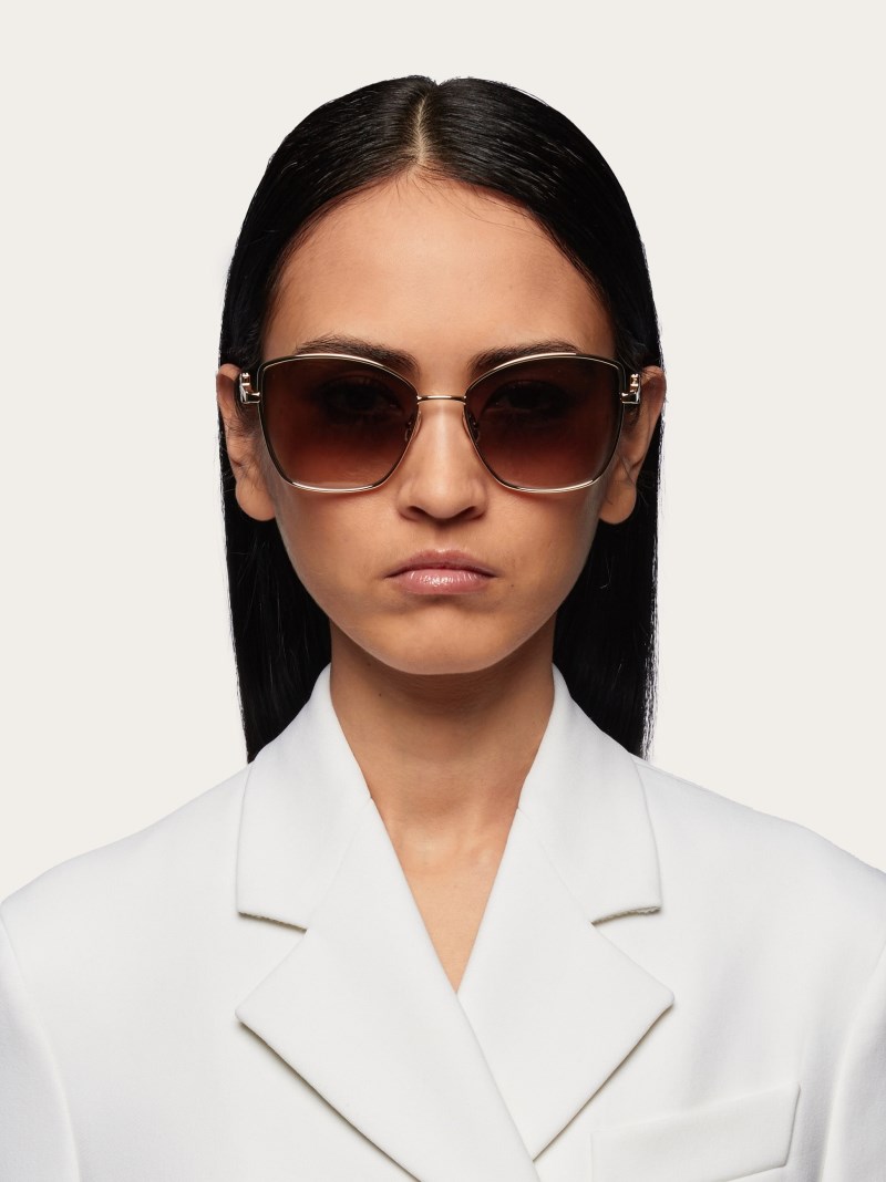 Ferragamo | Women's Sunglasses - Gold/Gradient Khaki
