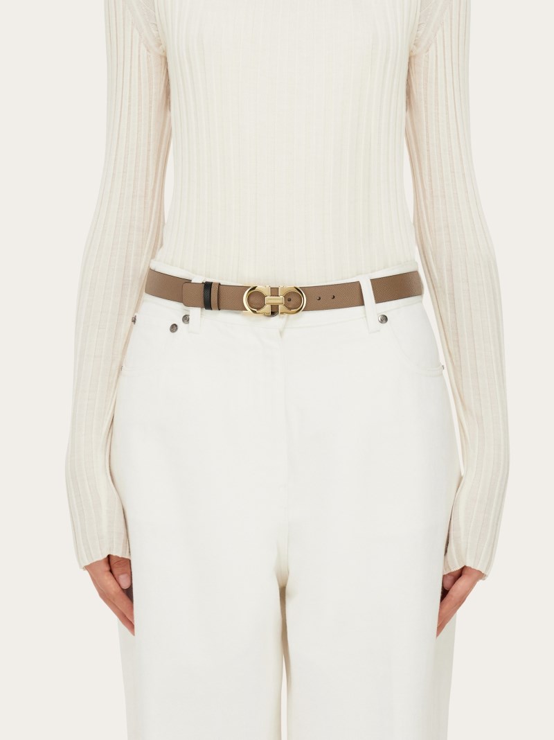 Ferragamo | Women's Reversible And Adjustable Gancini Belt - Caraway Seed/Black