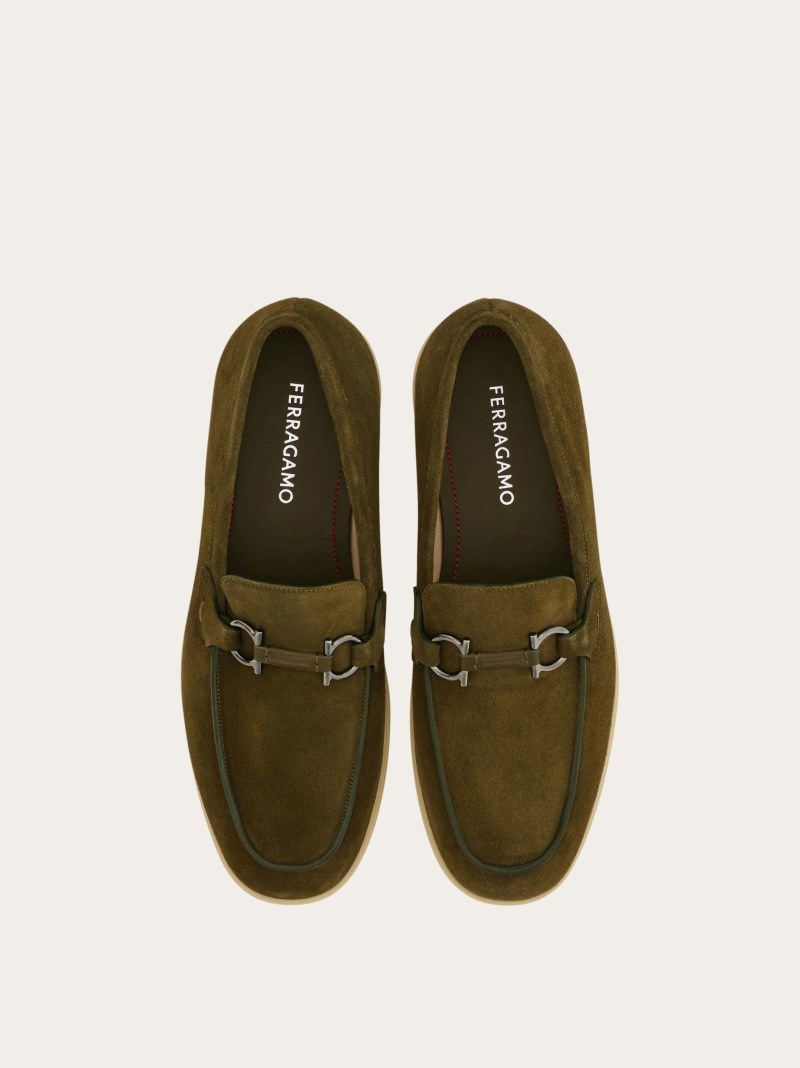 Ferragamo | Men's Casual Loafer With Gancini Ornament - Olive Green