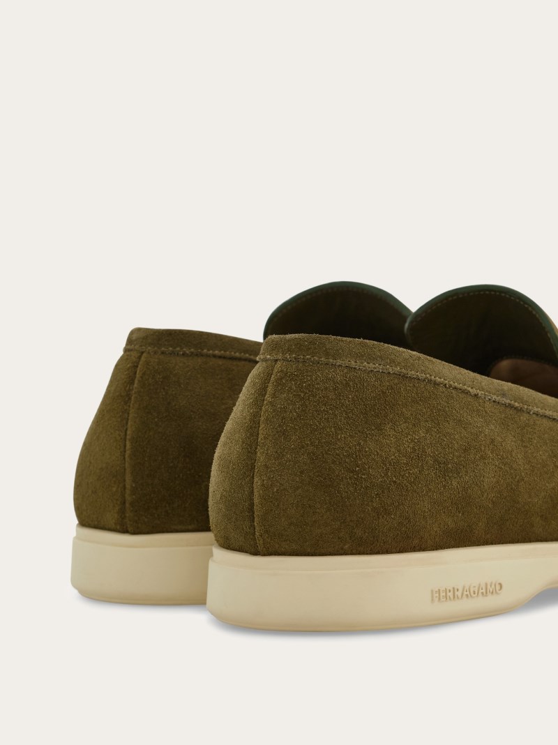 Ferragamo | Men's Casual Loafer With Gancini Ornament - Olive Green