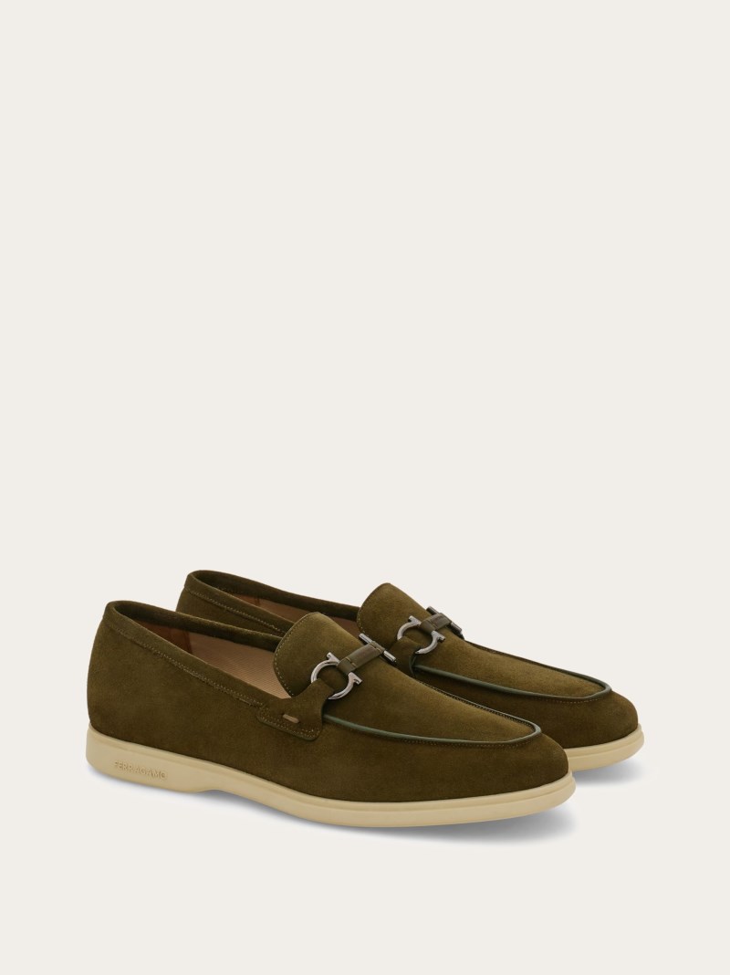 Ferragamo | Men's Casual Loafer With Gancini Ornament - Olive Green