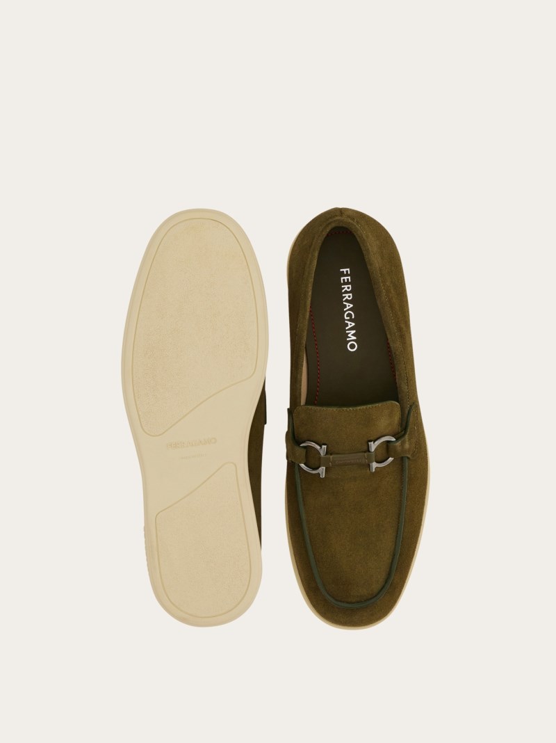 Ferragamo | Men's Casual Loafer With Gancini Ornament - Olive Green