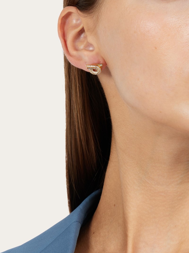 Ferragamo | Women's Gancini Earrings With Rhinestones - Gold (Size 14)