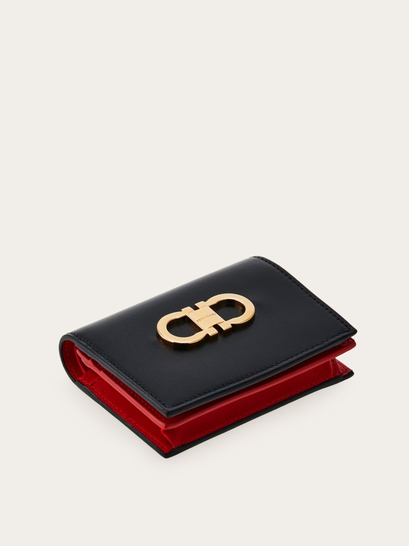 Ferragamo | Women's Gancini Compact Wallet - Black/Flame Red