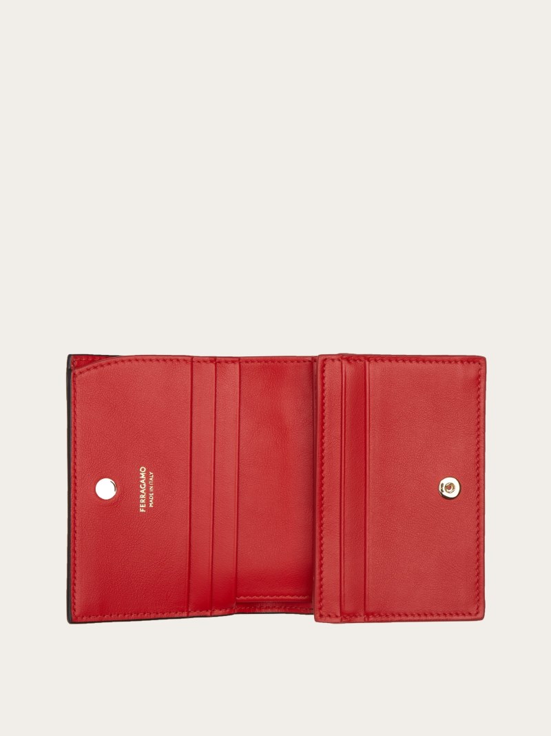 Ferragamo | Women's Gancini Compact Wallet - Black/Flame Red