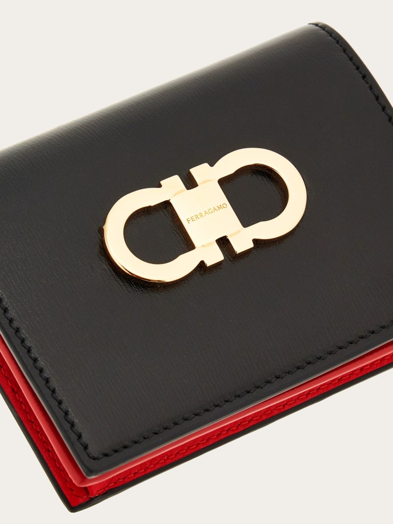 Ferragamo | Women's Gancini Compact Wallet - Black/Flame Red