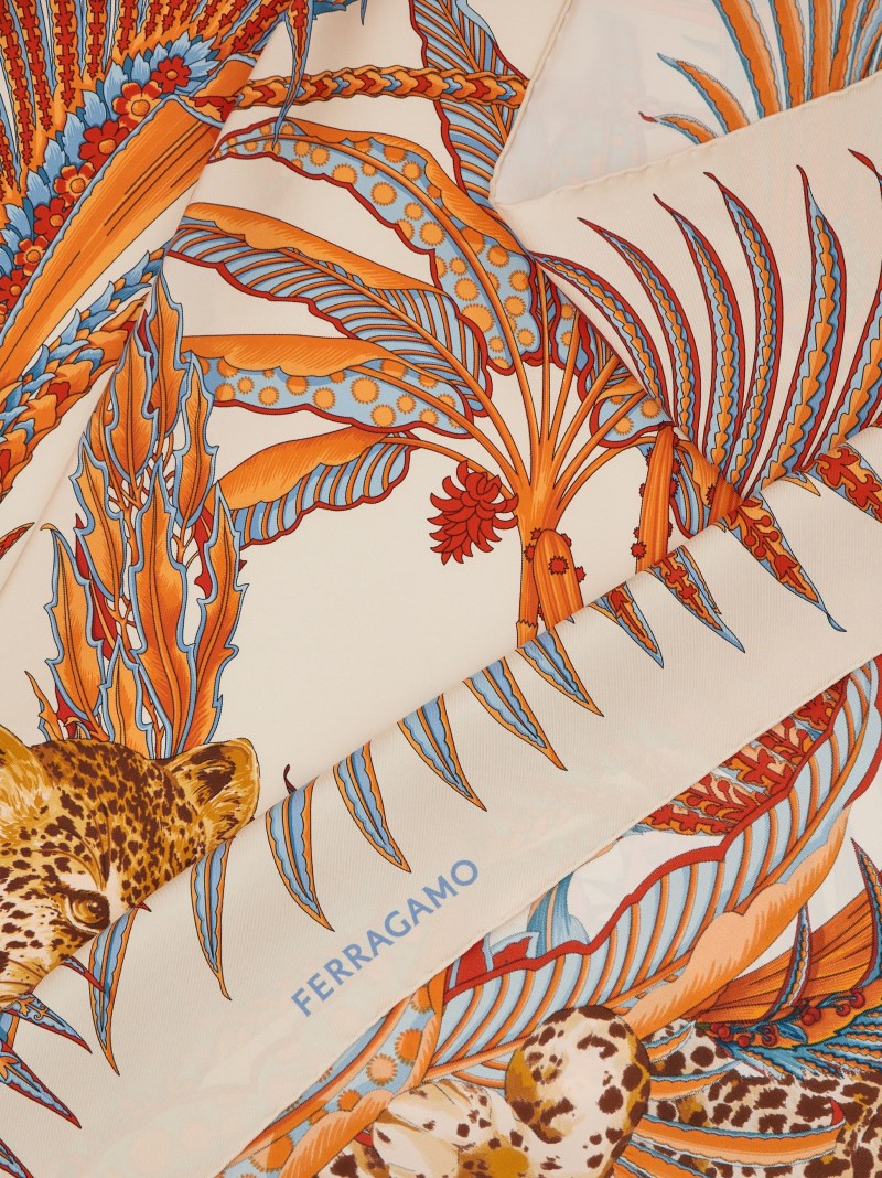 Ferragamo | Women's Leopard Print Silk Scarf - Mascarpone/Red/Fuchsia