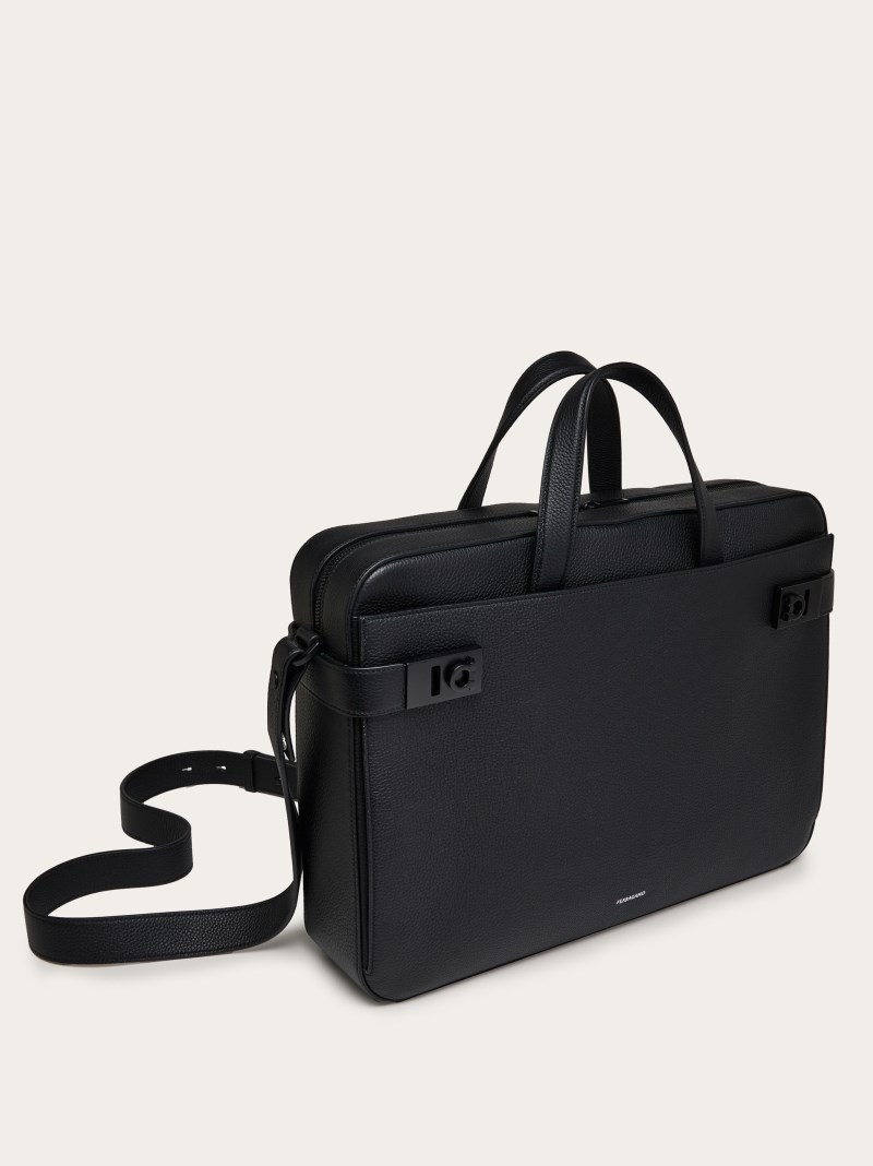 Ferragamo | Men's Business Bag With Gancini Buckles - Black