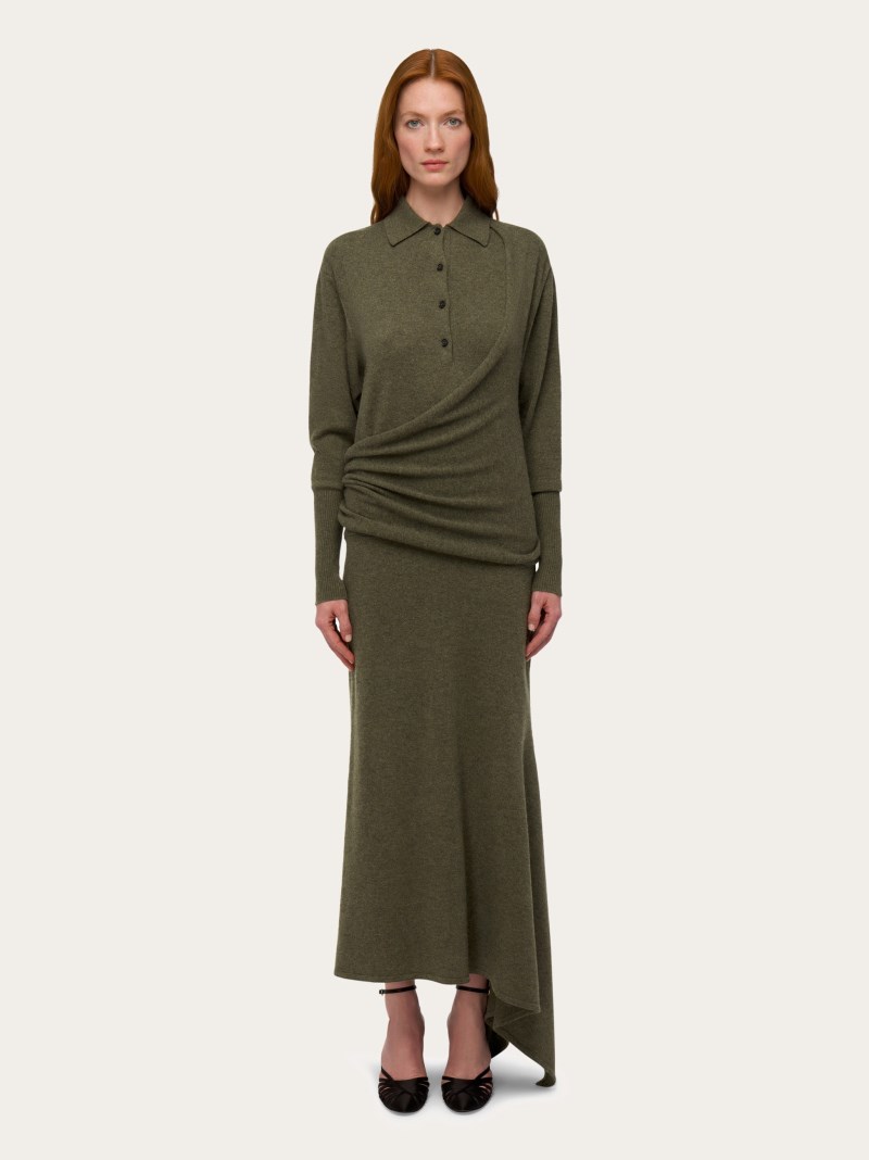 Ferragamo | Women's Knitted Dress With Asymmetric Panel - Uniform Green