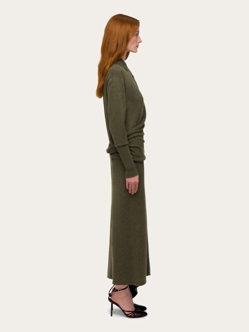 Ferragamo | Women's Knitted Dress With Asymmetric Panel - Uniform Green