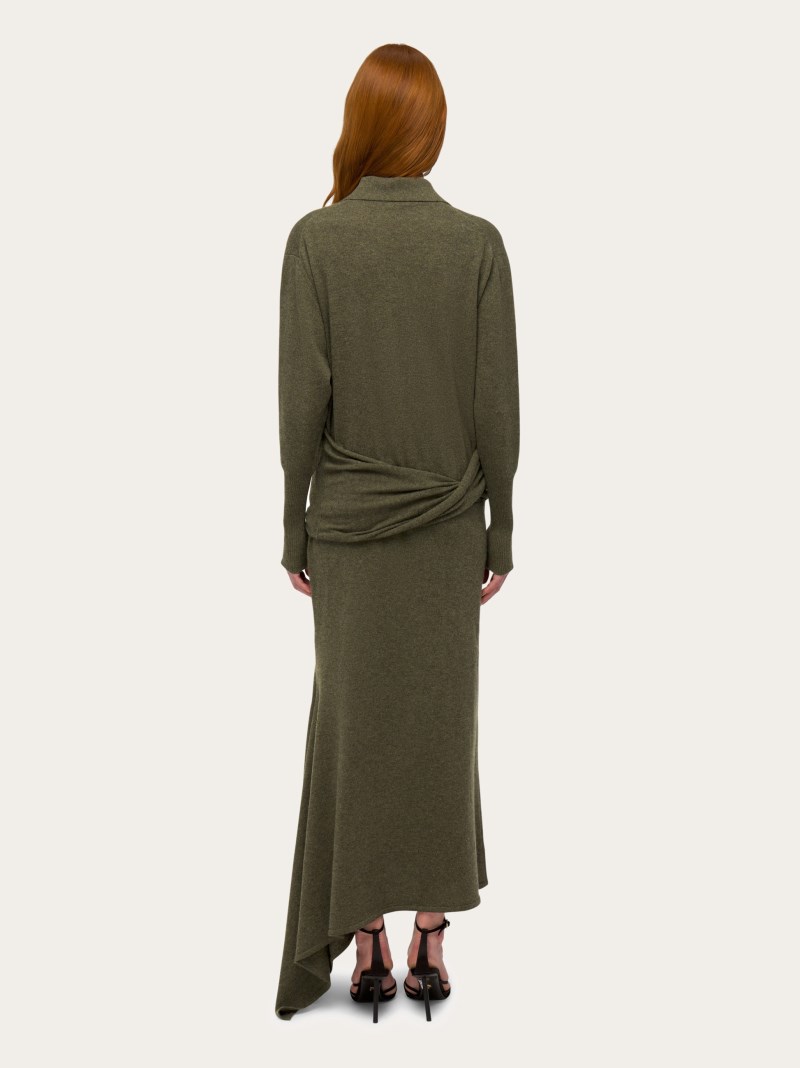 Ferragamo | Women's Knitted Dress With Asymmetric Panel - Uniform Green