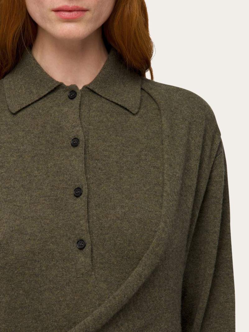 Ferragamo | Women's Knitted Dress With Asymmetric Panel - Uniform Green