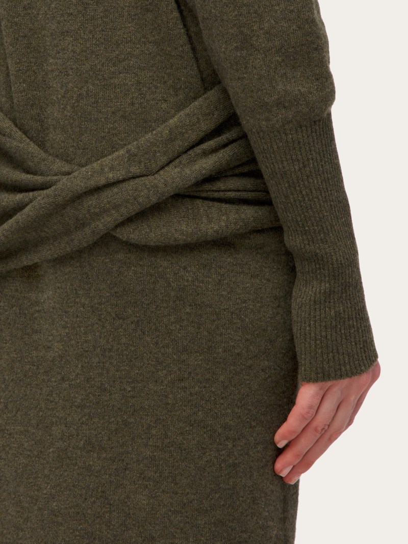 Ferragamo | Women's Knitted Dress With Asymmetric Panel - Uniform Green