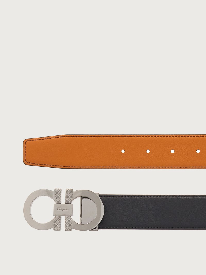 Ferragamo | Men's Reversible And Adjustable Gancini Belt - Black/Vicuna