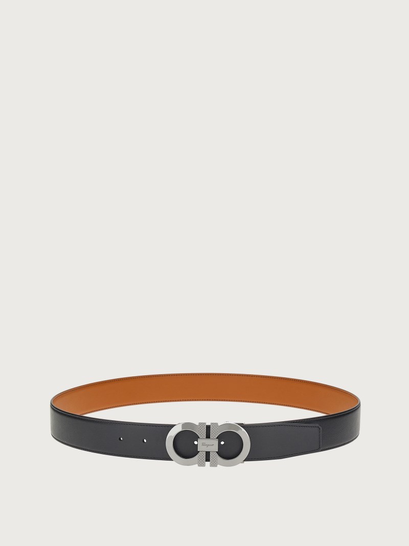 Ferragamo | Men's Reversible And Adjustable Gancini Belt - Black/Vicuna
