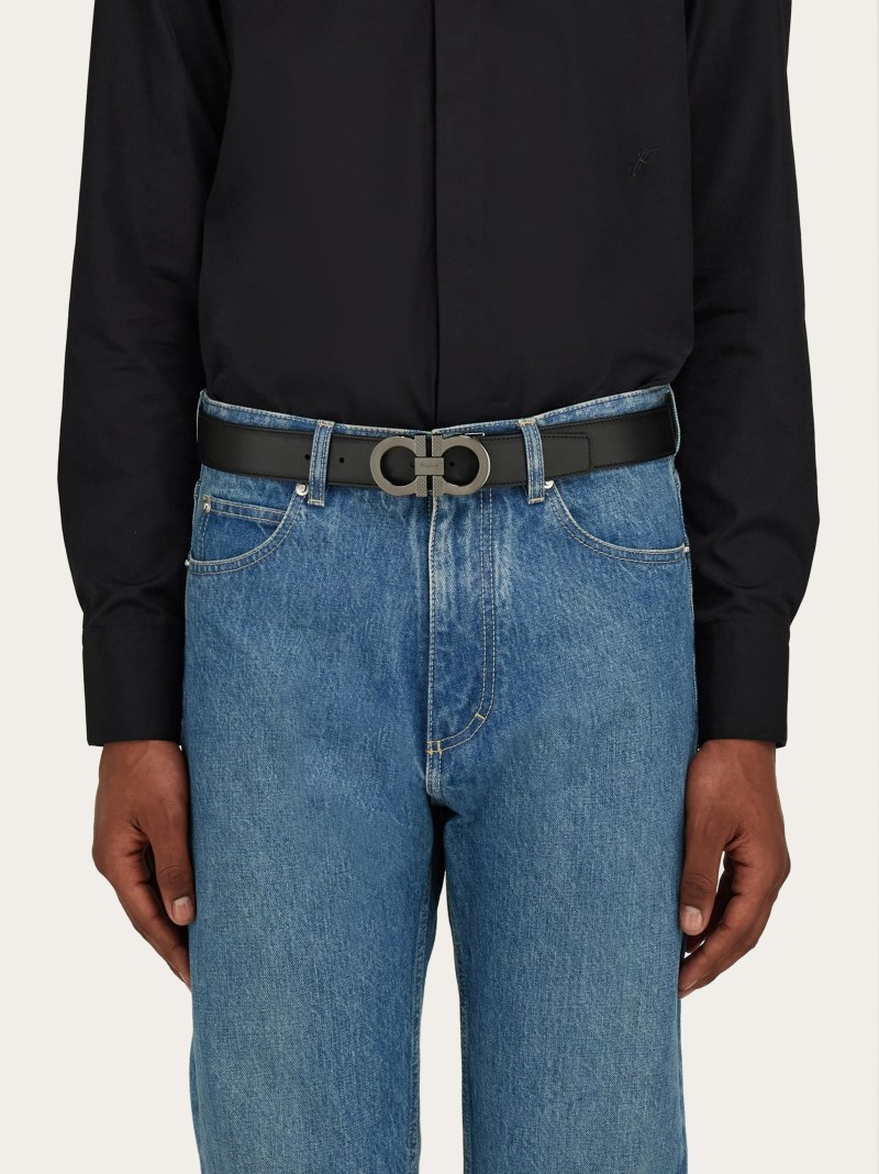 Ferragamo | Men's Reversible And Adjustable Gancini Belt - Black/Vicuna