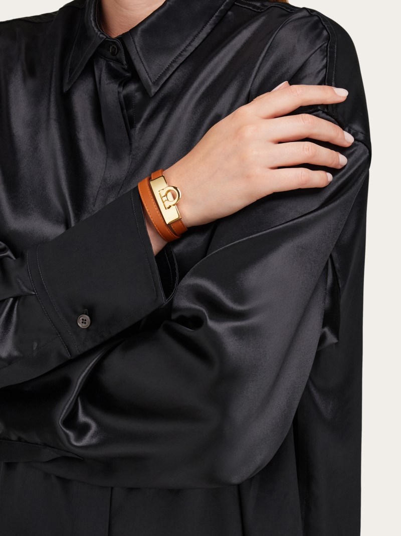 Ferragamo | Women's Gancini Double Twist Bracelet - Cognac (Size 15)