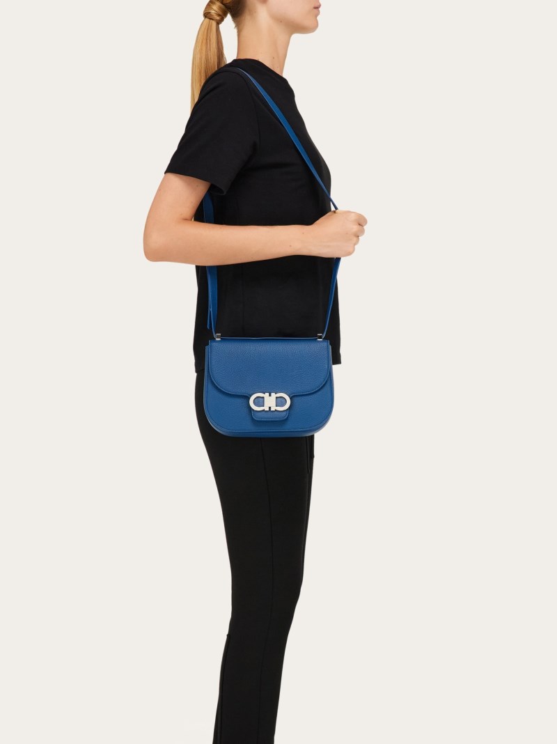 Ferragamo | Women's Double Gancini Crossbody Bag - Teal Blue