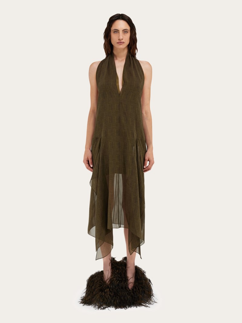 Ferragamo | Women's Monogram Georgette Dress - Olive Green