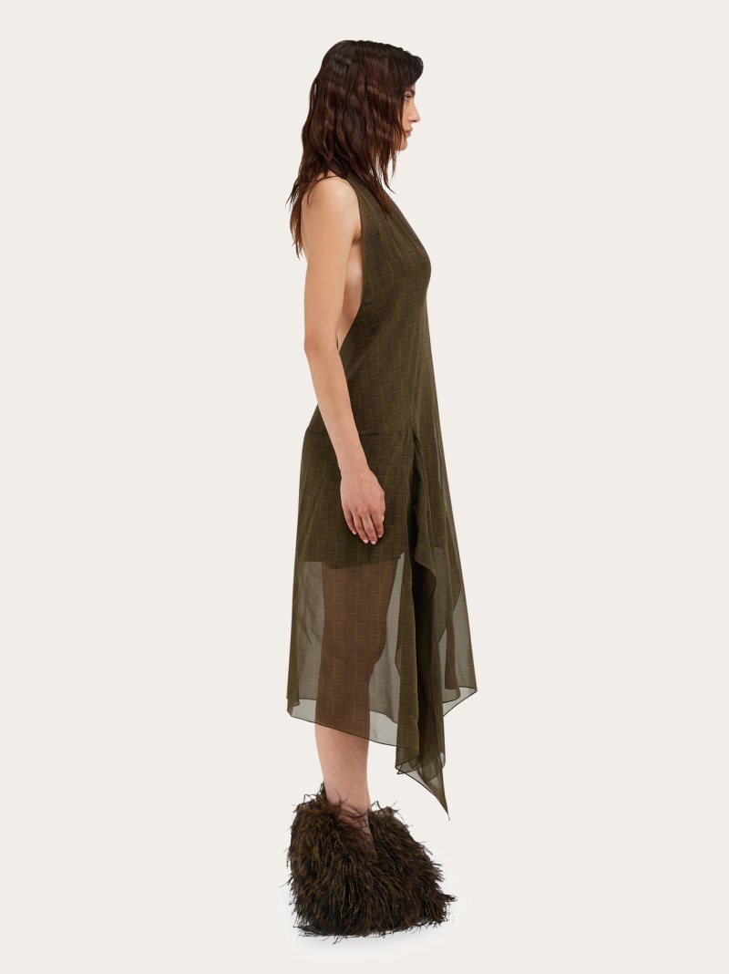 Ferragamo | Women's Monogram Georgette Dress - Olive Green