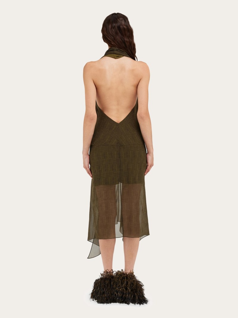 Ferragamo | Women's Monogram Georgette Dress - Olive Green