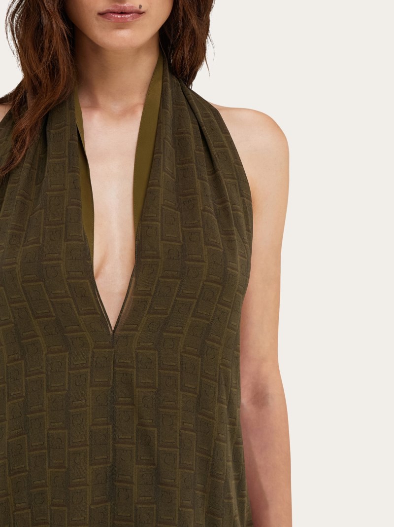 Ferragamo | Women's Monogram Georgette Dress - Olive Green