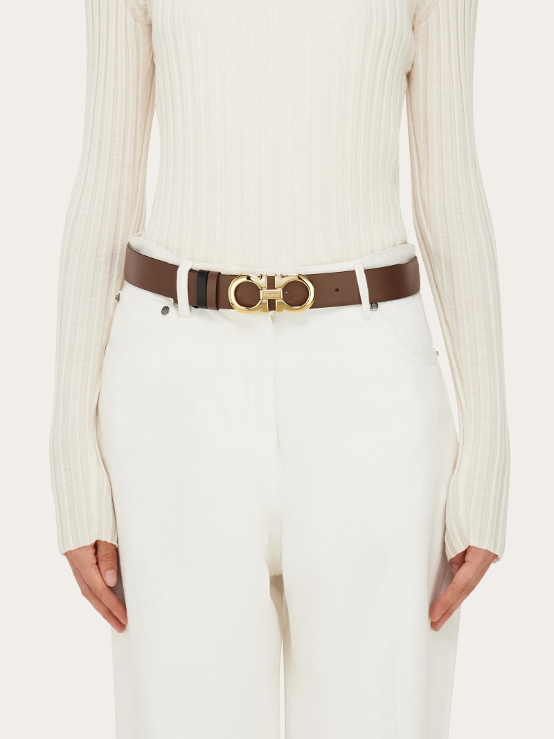 Ferragamo | Women's Reversible And Adjustable Gancini Belt - Cocoa/Black