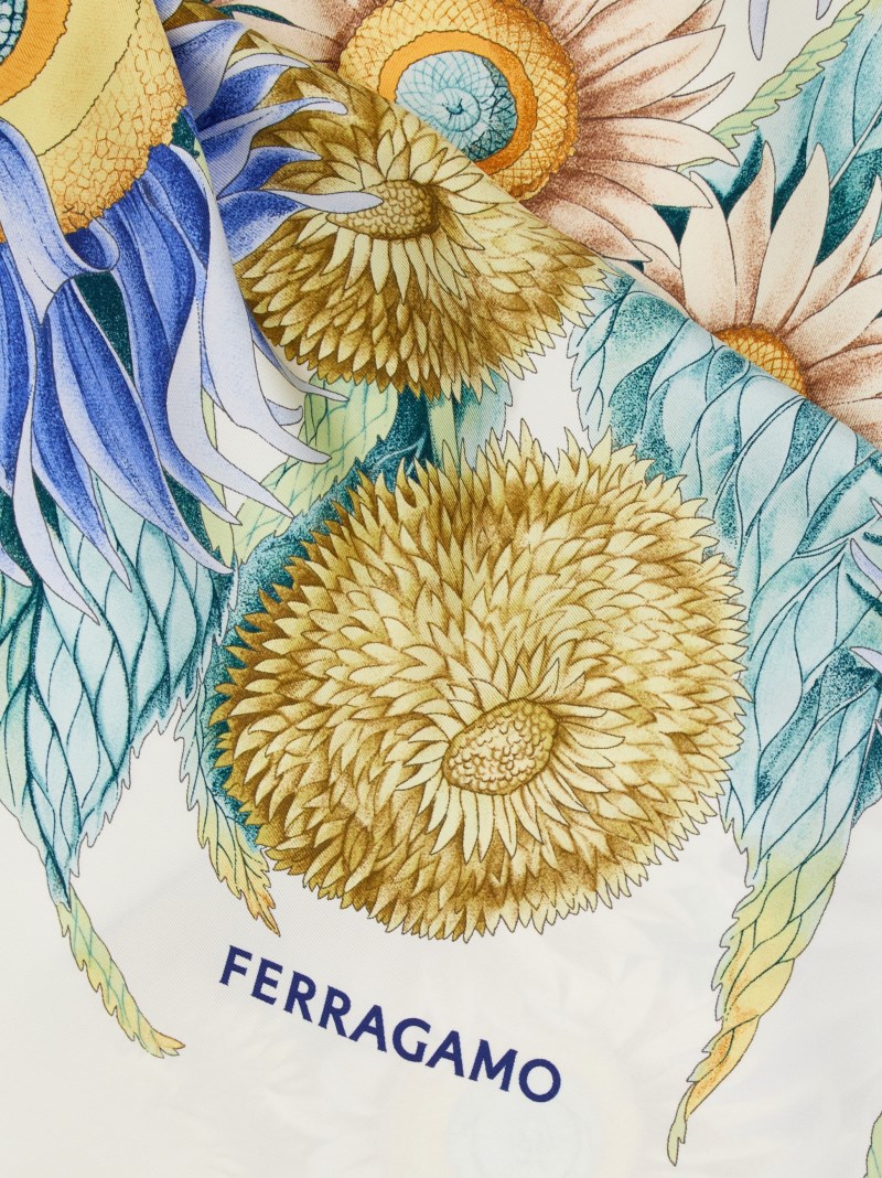 Ferragamo | Women's Sunflower Print Silk Scarf - Ivory/Water