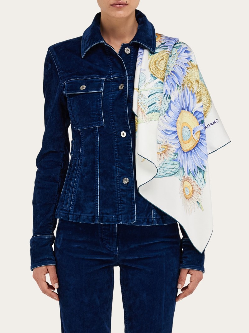 Ferragamo | Women's Sunflower Print Silk Scarf - Ivory/Water