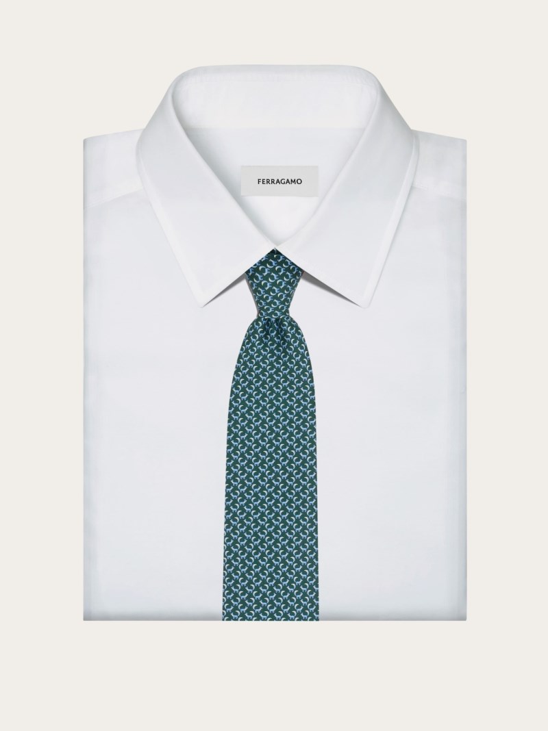 Ferragamo | Men's Paw Print Silk Tie - Dark Green