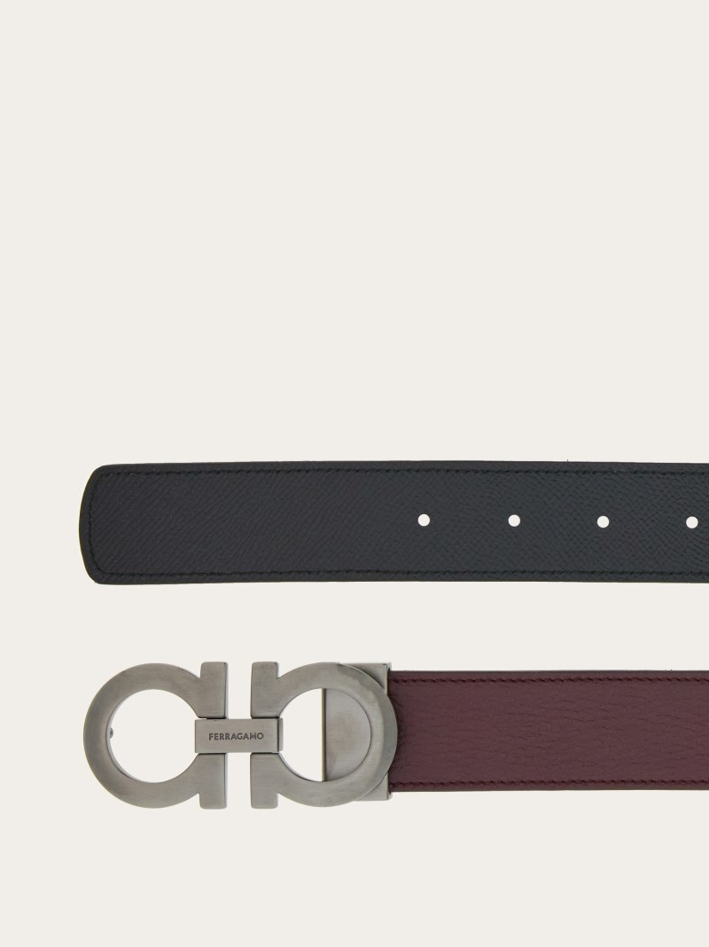 Ferragamo | Men's Reversible And Adjustable Gancini Belt - Dark Barolo/Black