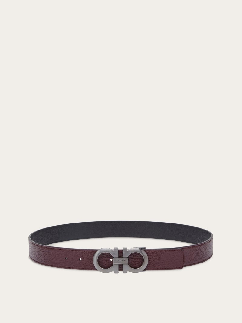 Ferragamo | Men's Reversible And Adjustable Gancini Belt - Dark Barolo/Black