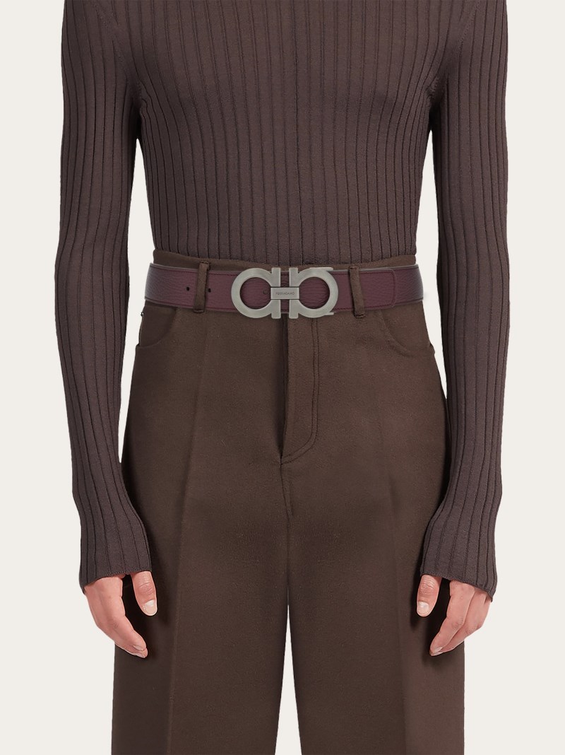 Ferragamo | Men's Reversible And Adjustable Gancini Belt - Dark Barolo/Black