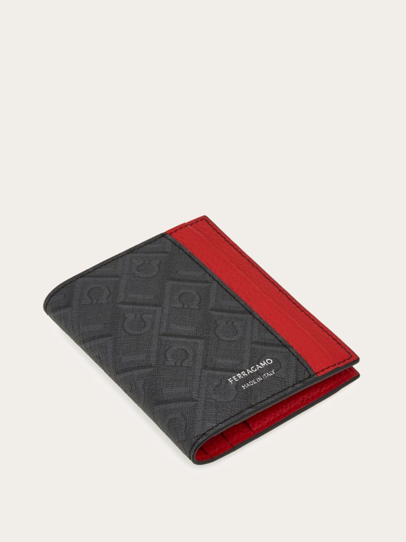 Ferragamo | Men's Monogram Credit Card Holder - Black/Grey/Flame Red